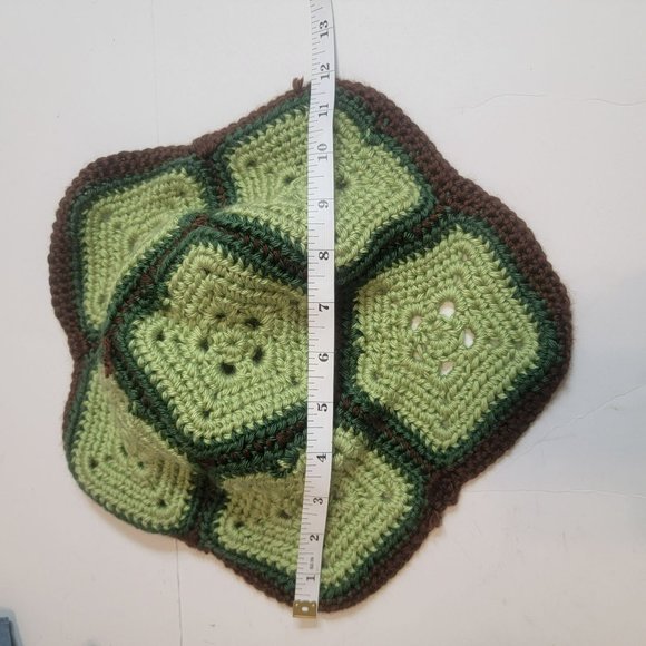 Crochett Turtle Costume, Newborn Baby,  Green w/Brown Trim, Hat & Cover - Picture 6 of 11